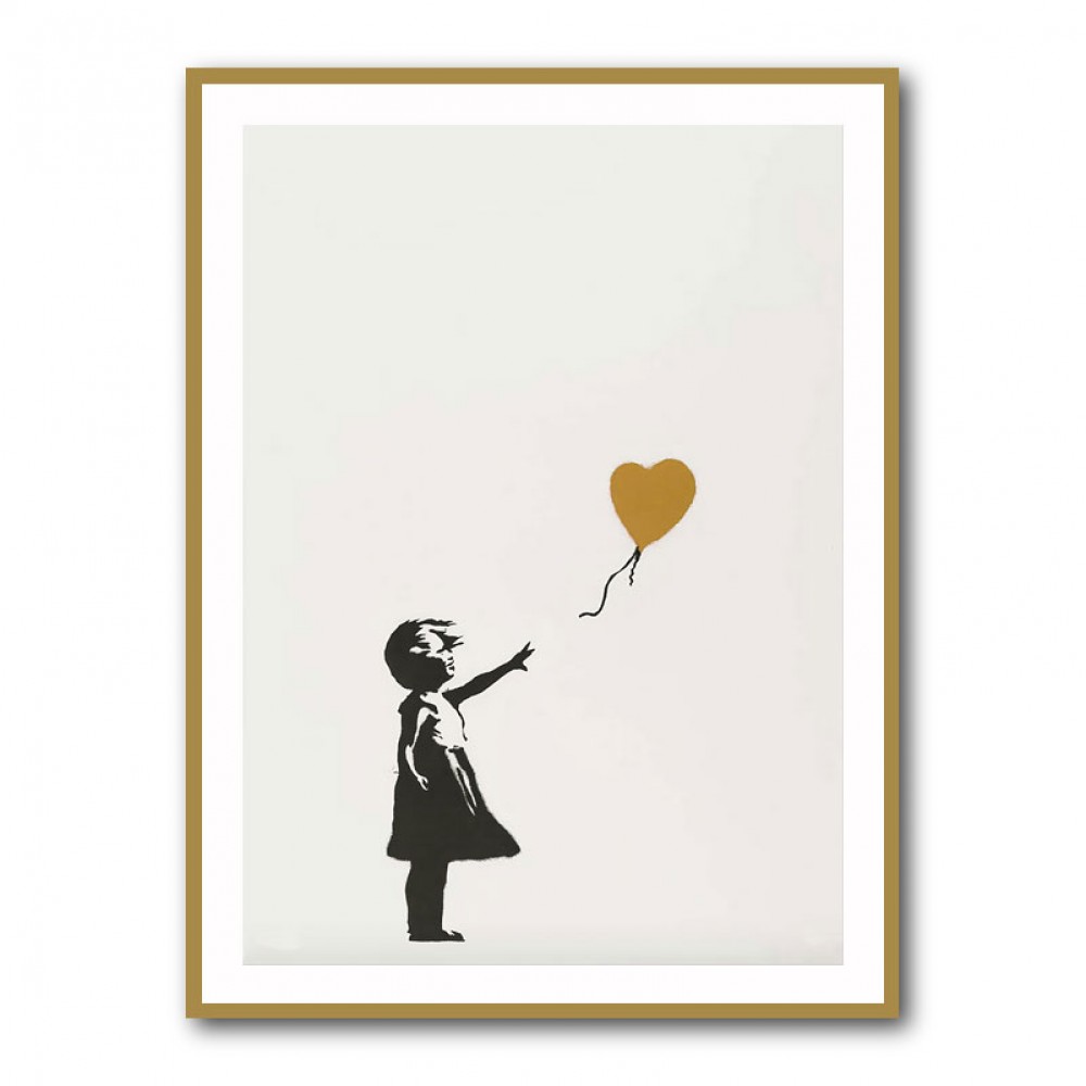BANKSY Girl with Balloon GOLD WCP特別版 COA Banksy Girl With Balloon (gold) (Signed Print) 2004 | For Sale